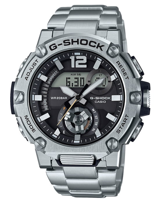 Casio Casio G-Shock GST-B300SD-1A GST G-Steel GST-B300SD-1AER электронные мужские часы черный циферблат, браслет нержавеющая сталь — вид спереди