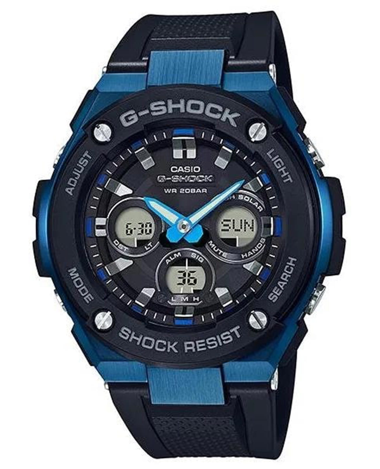 Casio Casio G-Shock GST-S300G-1A2 GST G-Steel GST-S300G-1A2 электронные мужские часы  циферблат, браслет силикон — вид спереди