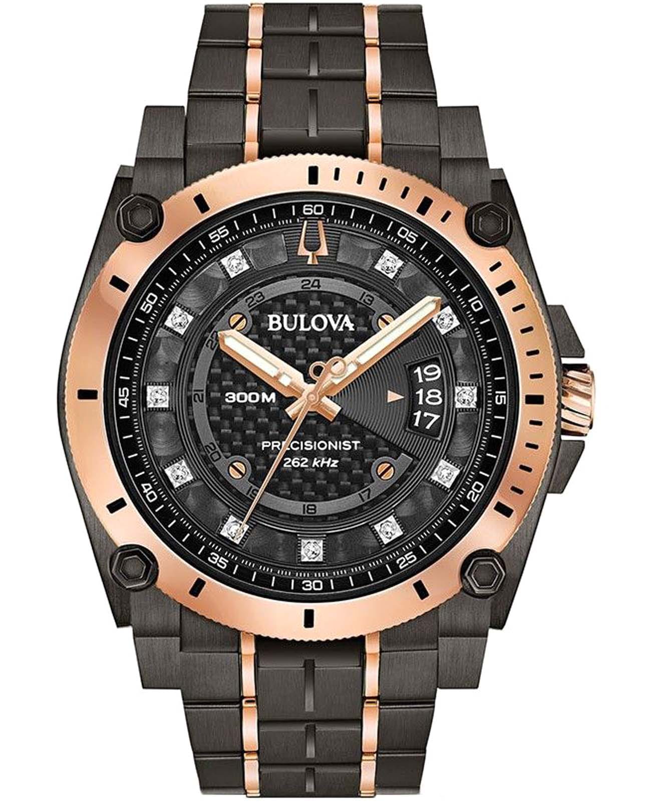 Bulova Bulova Precisionist 98D149  98D149 кварцевые мужские часы черный циферблат, браслет нержавеющая сталь с ip-покрытием — вид спереди