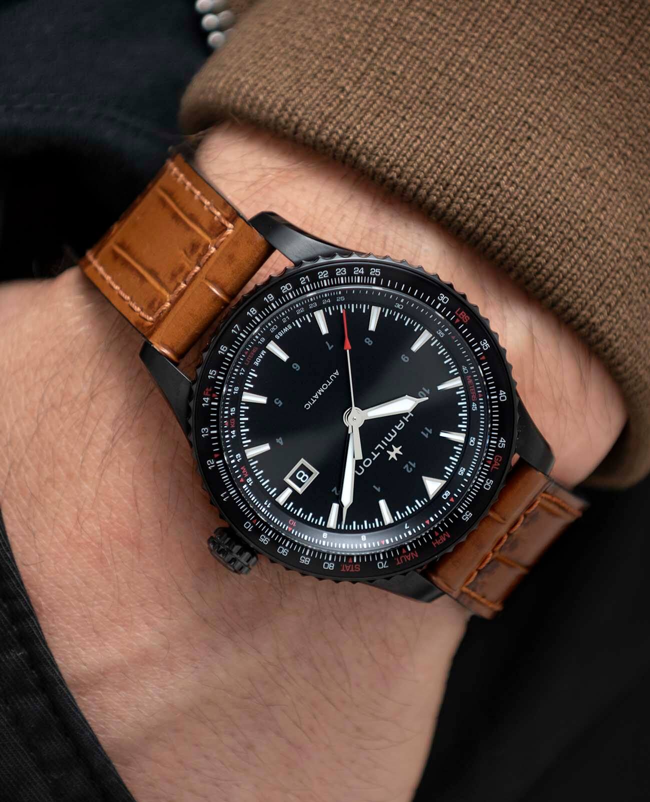 Hamilton Hamilton Khaki Aviation Converter H76625530 швейцария наручные мужские часы заводная головка с логотипом Hamilton