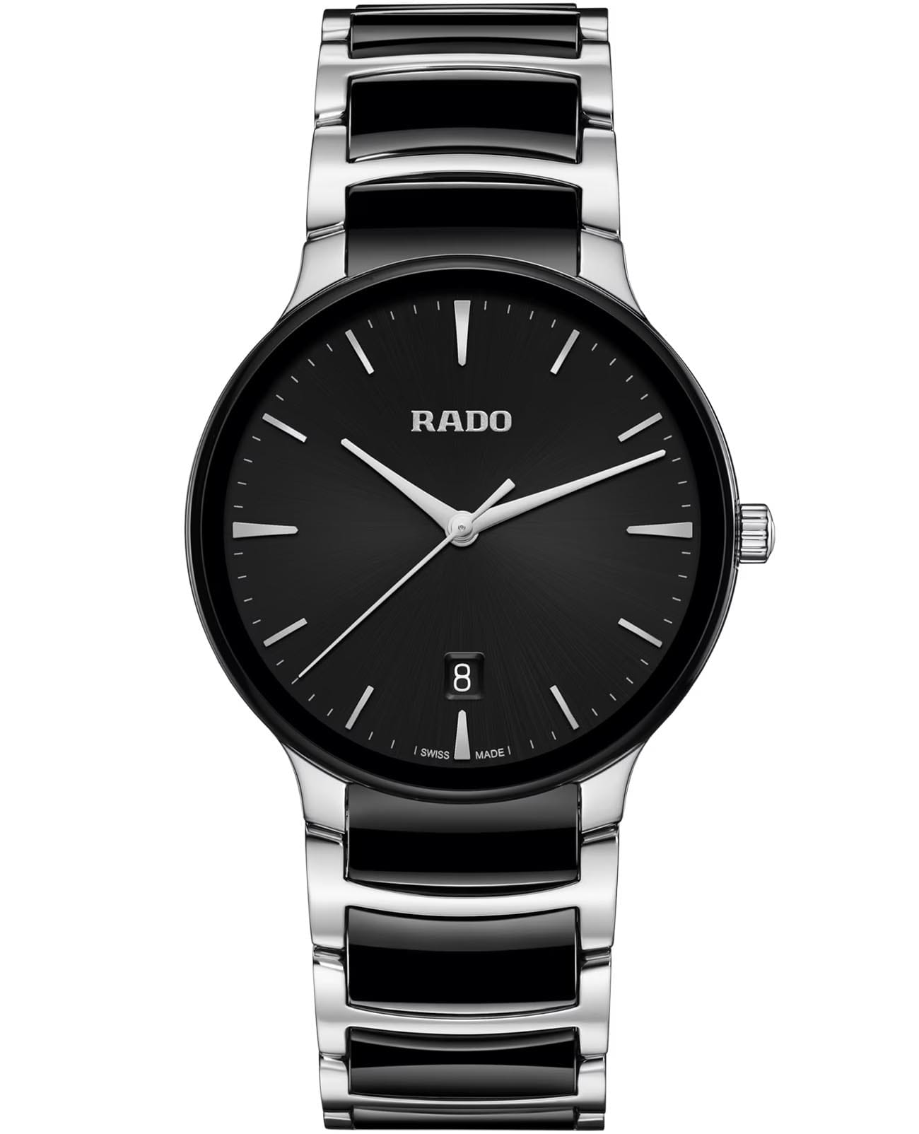 Rado Rado Centrix R30021152  R30021152 кварцевые мужские часы черный циферблат, браслет сталь + высокотехнологичная керамика — вид спереди