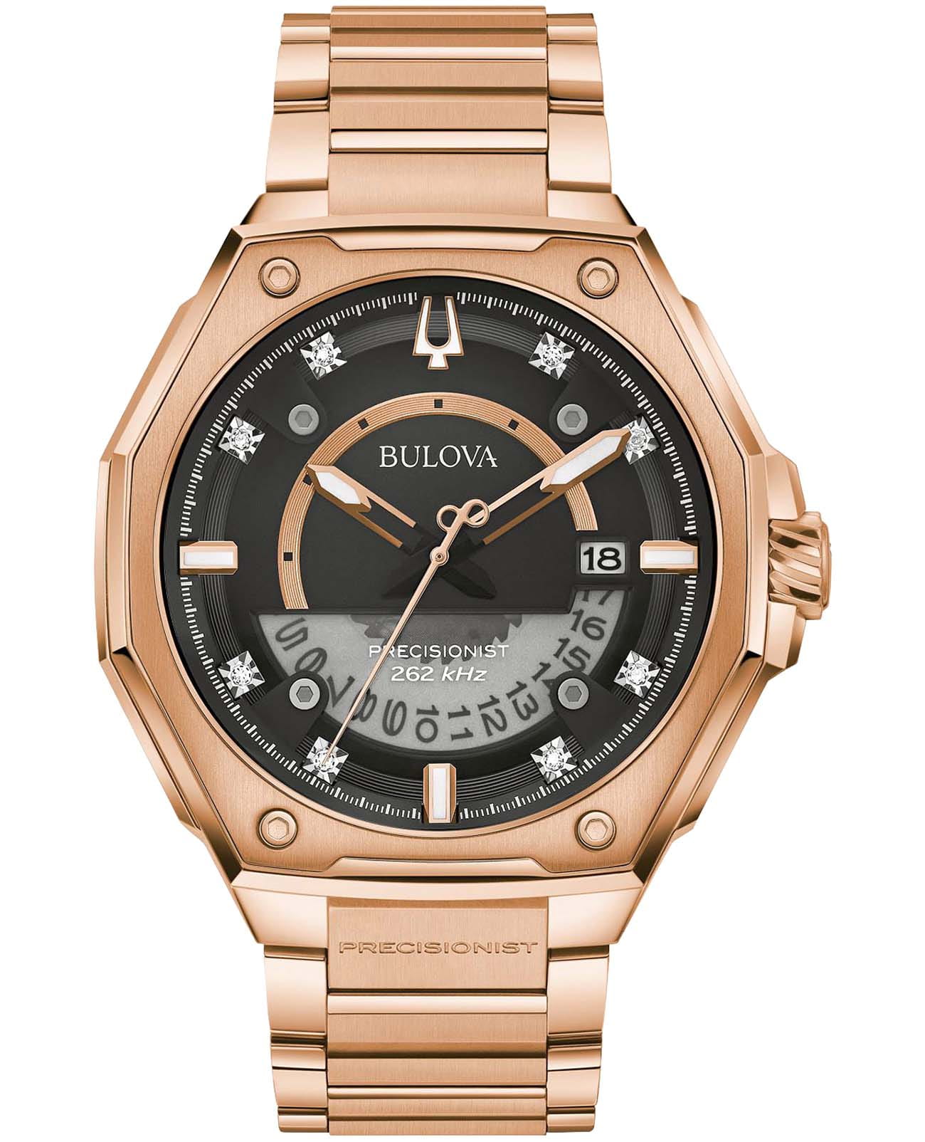 Bulova Bulova Precisionist 97D129  97D129 кварцевые мужские часы черный циферблат, браслет нержавеющая сталь с ip-покрытием — вид спереди