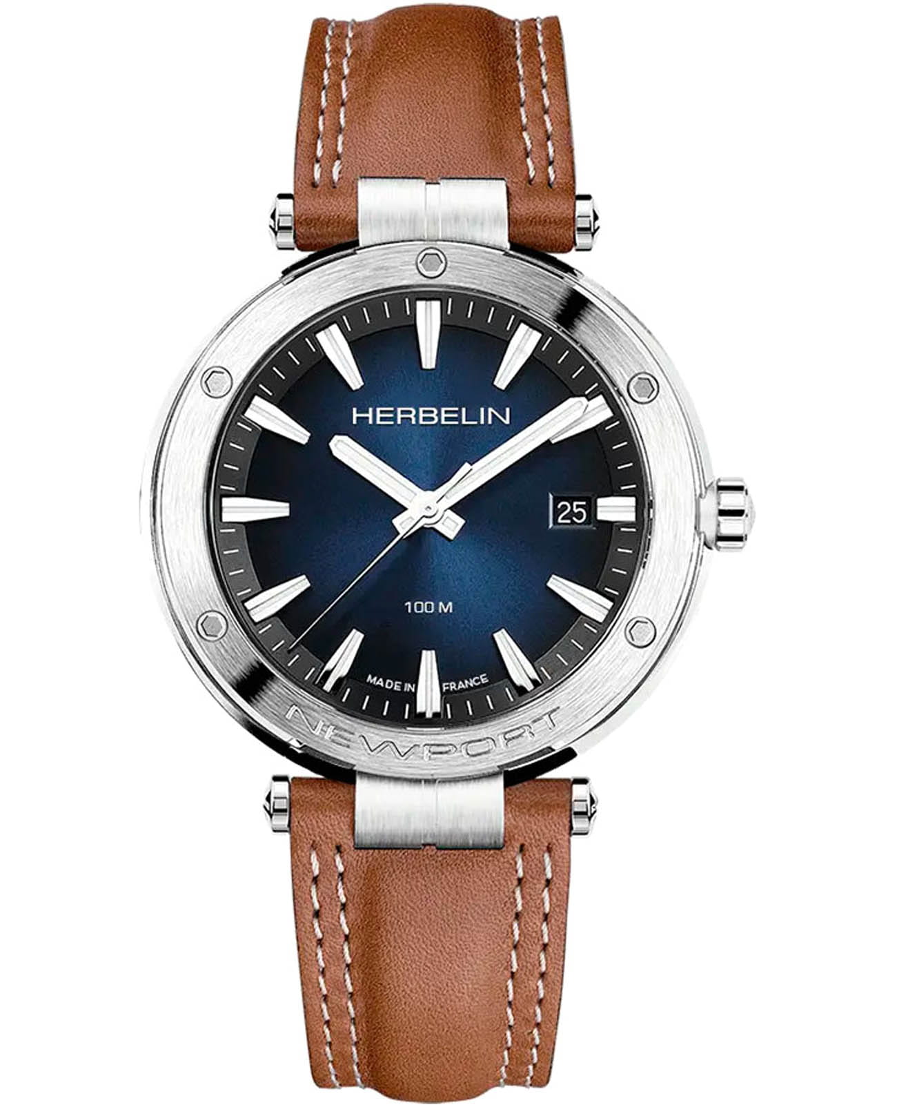 Herbelin Herbelin Newport 12288A15GD  12288A15GD кварцевые мужские часы синий циферблат, браслет кожаный — вид спереди