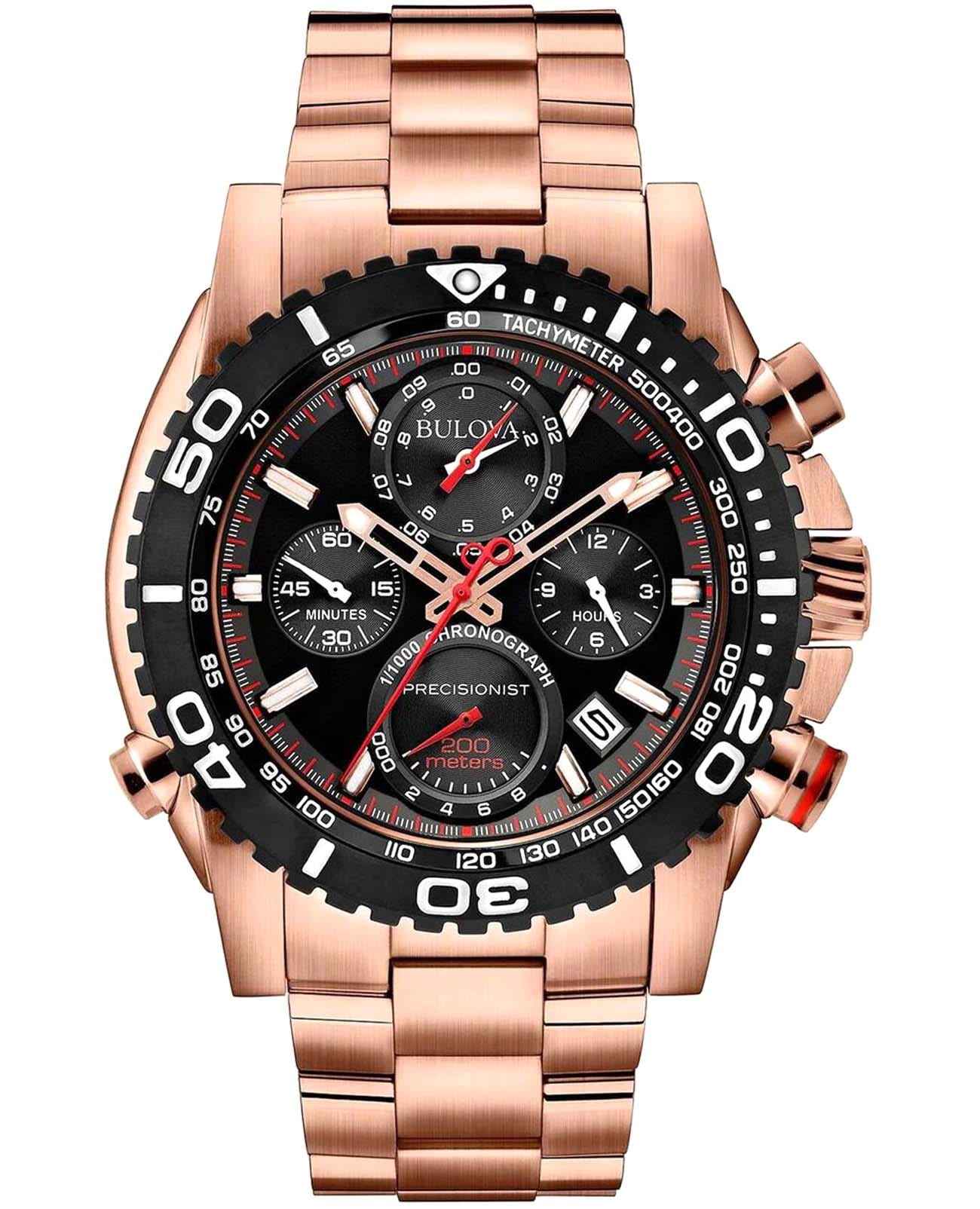 Bulova Bulova Precisionist 98B213  98B213 кварцевые мужские часы черный циферблат, браслет нержавеющая сталь с pvd-покрытием — вид спереди