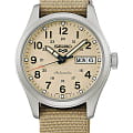 Seiko Seiko 5 Sports SRPJ83K1  SRPJ83K1 механические мужские часы бежевый циферблат, браслет тканевый — вид спереди