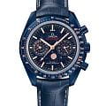 Omega Omega Speedmaster Moonphase 304.93.44.52.03.002  30493445203002 механические мужские часы  синий циферблат, браслет кожаный — вид спереди