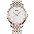Mido Mido Baroncelli Power Reserve M027.428.22.013.00  M0274282201300 механические мужские часы белый циферблат, браслет нержавеющая сталь с pvd-покрытием — вид спереди