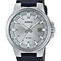 Casio Casio Collection MTP-E173L-7AVEF  MTP-E173L-7AVEF кварцевые мужские часы серебристый циферблат, браслет кожаный — вид спереди