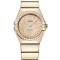 Omega Omega Constellation 131.55.28.60.58.001  13155286058001 кварцевые женские часы  золотой циферблат, браслет 18-каратное желтое золото — вид спереди
