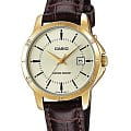 Casio Casio LTP-V004GL-9A  LTP-V004GL-9A кварцевые женские часы шампань циферблат, браслет кожаный — вид спереди