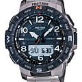 Casio Casio Pro Trek PRT-B50T-7 PRT PRT-B50T-7ER кварцевые мужские часы черный циферблат, браслет титановый — вид спереди
