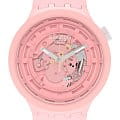 Swatch Swatch Big Bold Bioceramic Lacquered SB03P100  SB03P100 кварцевые мужские часы  розовый циферблат, браслет силикон — вид спереди