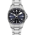 Hamilton Hamilton Khaki Aviation Pilot Auto H76215140  H76215140 механические мужские часы синий циферблат, браслет нержавеющая сталь — вид спереди