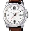 Casio Casio MTP-1314PL-7A  MTP-1314PL-7A кварцевые мужские часы белый циферблат, браслет кожаный — вид спереди