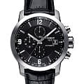 Tissot Tissot PRC 200 Automatic Chronograph T055.427.16.057.00 PRC 200 T0554271605700 механические мужские часы черный циферблат, браслет кожаный — вид спереди