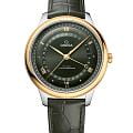 Omega Omega De Ville Prestige 434.23.42.22.10.001 Prestige 43423422210001 механические мужские часы  зеленый циферблат, браслет кожаный — вид спереди