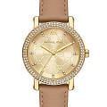 Michael Kors Michael Kors Corey MK2986  MK2986 кварцевые женские часы золотой циферблат, браслет кожаный — вид спереди