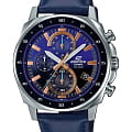 Casio Casio Edifice EFV-600L-2A EFV EFV-600L-2AVUEF кварцевые мужские часы синий циферблат, браслет кожаный — вид спереди