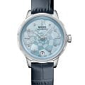 Mido Mido Rainflower M043.207.16.131.00  M0432071613100 механические женские часы голубой циферблат, браслет кожаный — вид спереди