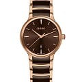 Rado Rado Centrix R30024302  R30024302 кварцевые женские часы коричневый циферблат, браслет высокотехнологичная керамика + нержавеющая сталь с pvd покрытием — вид спереди