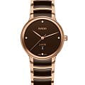 Rado Rado Centrix Diamonds R30024712  R30024712 кварцевые женские часы коричневый циферблат, браслет высокотехнологичная керамика + нержавеющая сталь с pvd покрытием — вид спереди