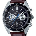 Casio Casio Edifice EFV-590L-1A EFV EFV-590L-1A кварцевые мужские часы черный циферблат, браслет кожаный — вид спереди