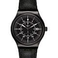 Swatch Swatch Irony Sistem51 YIB400  YIB400 механические мужские часы черный циферблат, браслет кожаный — вид спереди