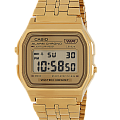 Casio Casio Vintage A158WETG-9A  A158WETG-9AEF кварцевые мужские часы  золотой циферблат, браслет сталь с ip покрытием — вид спереди