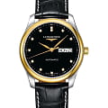 Longines Longines Master Collection L2.755.5.57.2  L27555572 механические мужские часы черный циферблат, браслет кожаный — вид спереди
