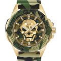 Philipp Plein Philipp Plein The Skull PWAAA0921  PWAAA0921 кварцевые мужские часы зеленый циферблат, браслет силикон — вид спереди